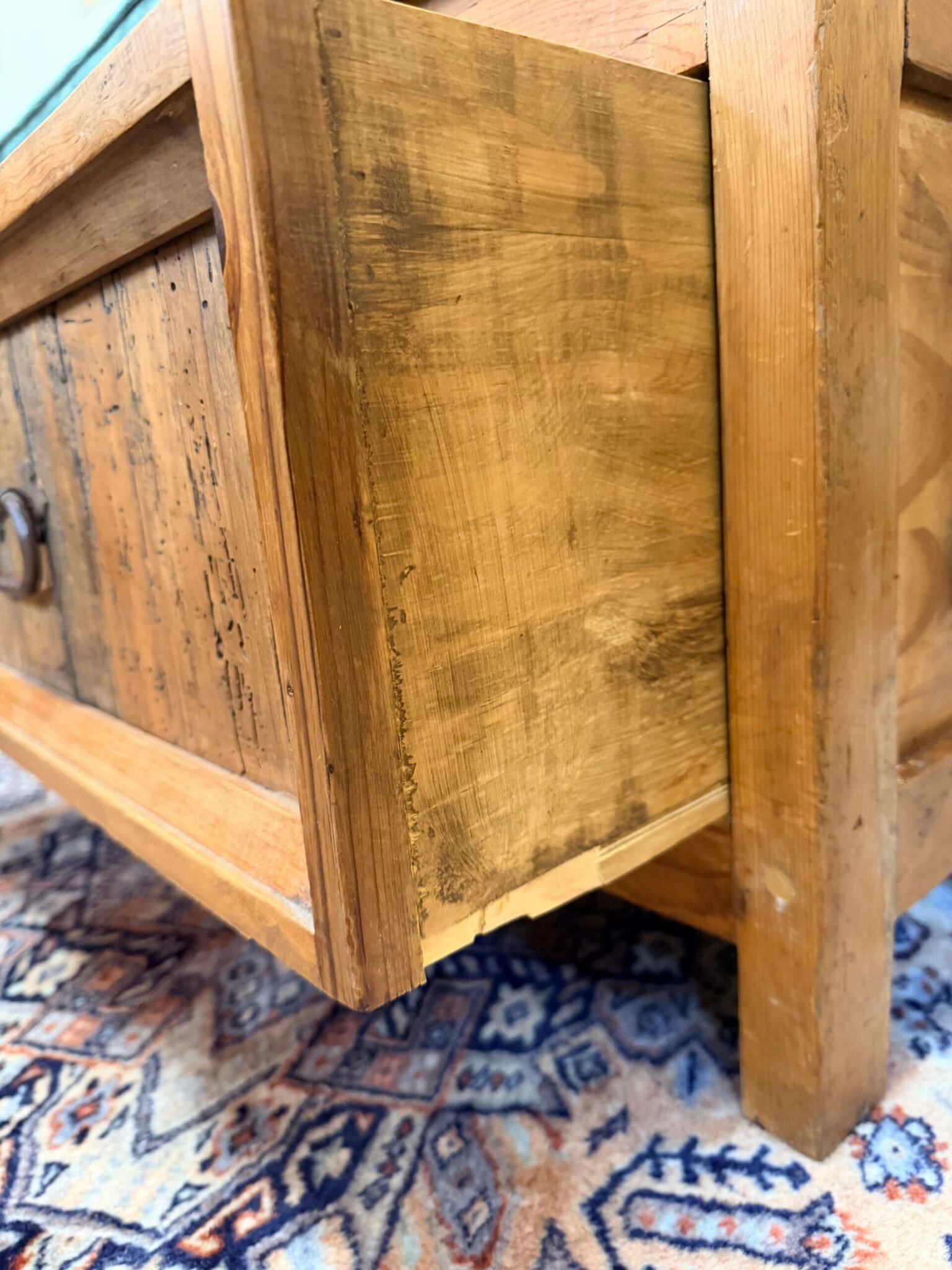 Vintage Mexican Pine High Back Bench with Storage - Image 5
