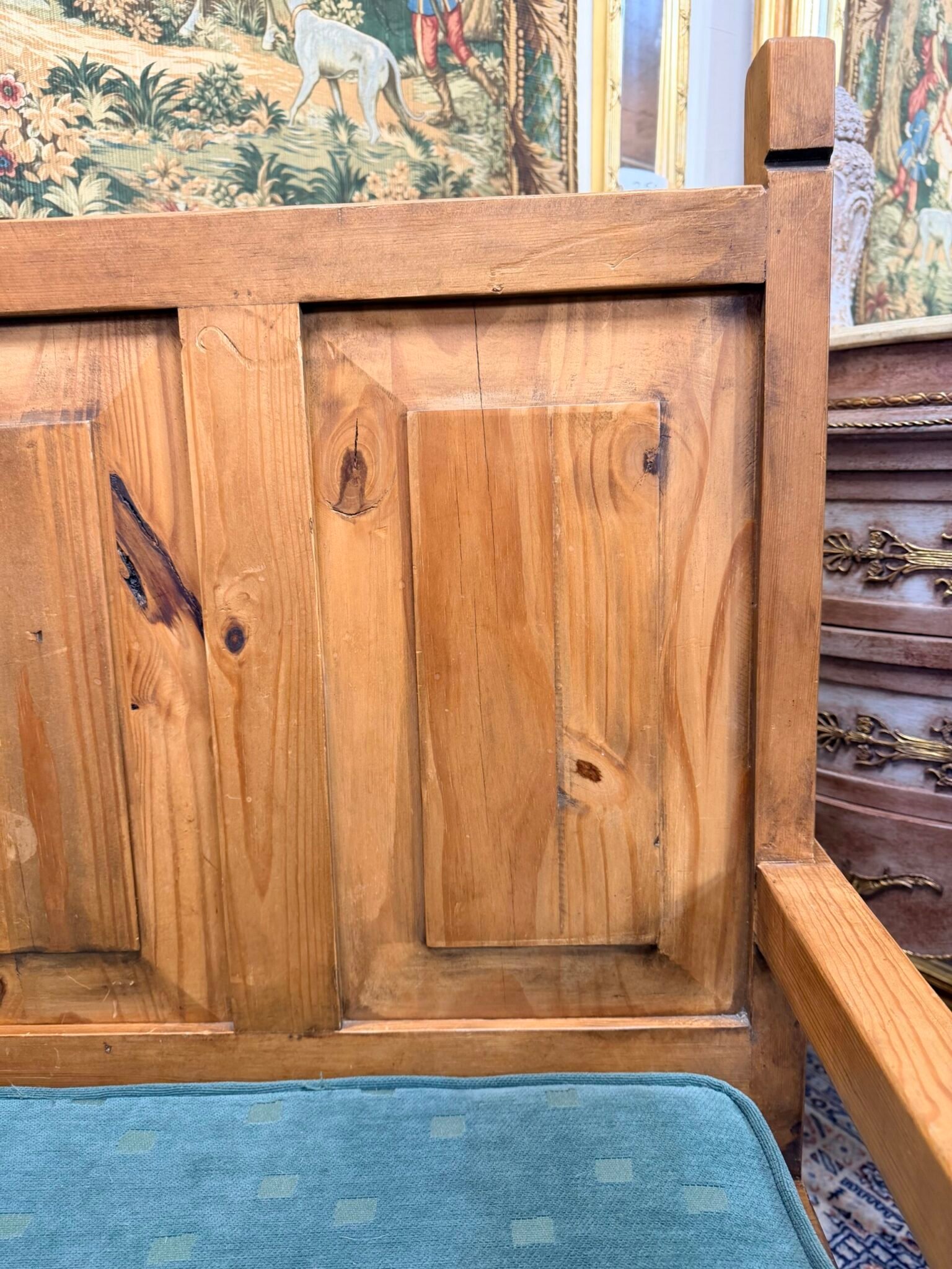 Vintage Mexican Pine High Back Bench with Storage - Image 6