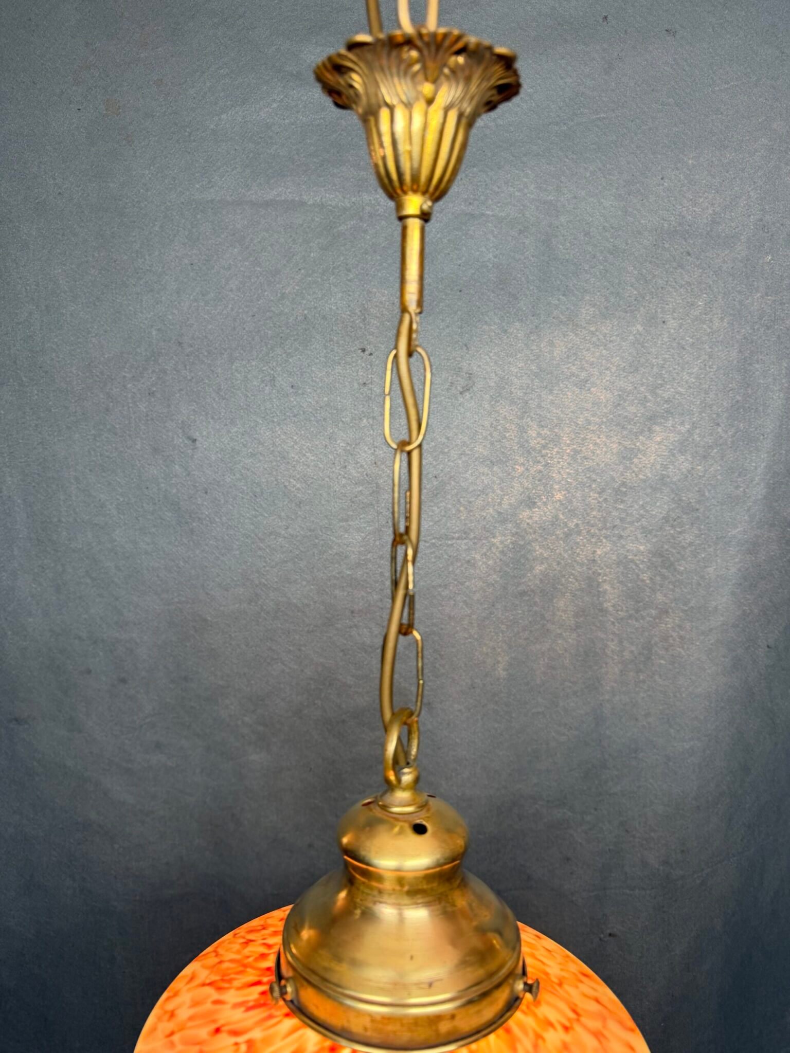 1930s French Pink & Amber Mottled Glass Ceiling Pendant Light - Image 4