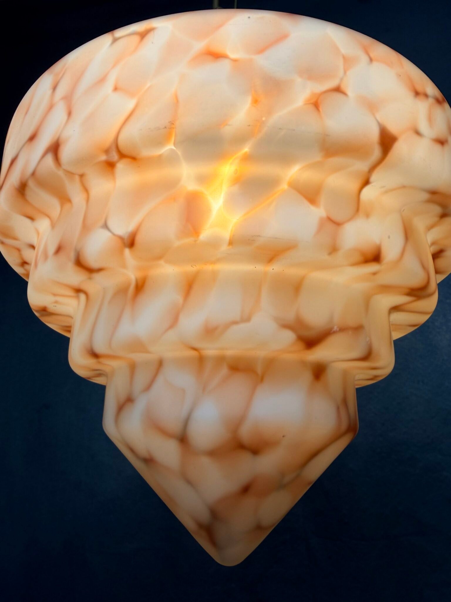 1930s French Pink & Amber Mottled Glass Ceiling Pendant Light - Image 5