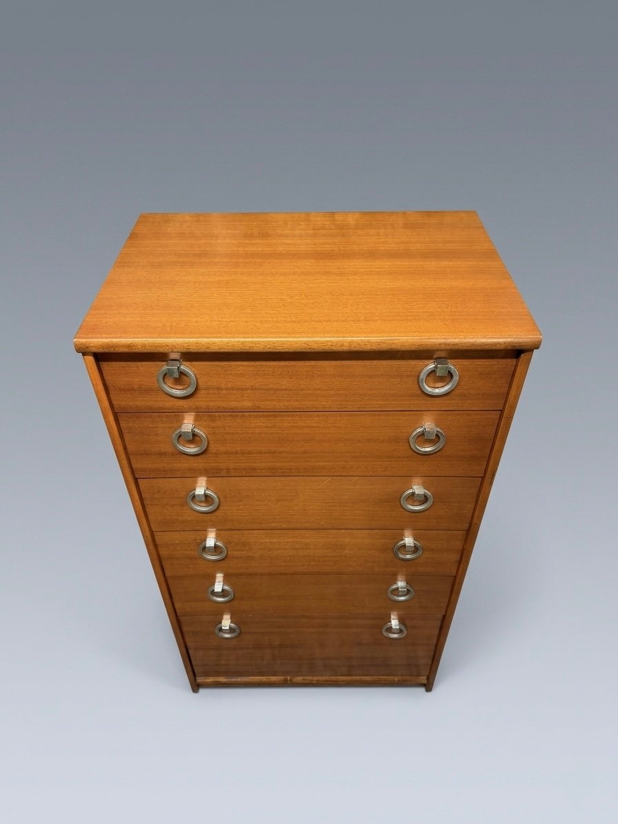 Stunning Mid Century Teak Tallboy with Six Drawers and Chrome Pulls - Image 3