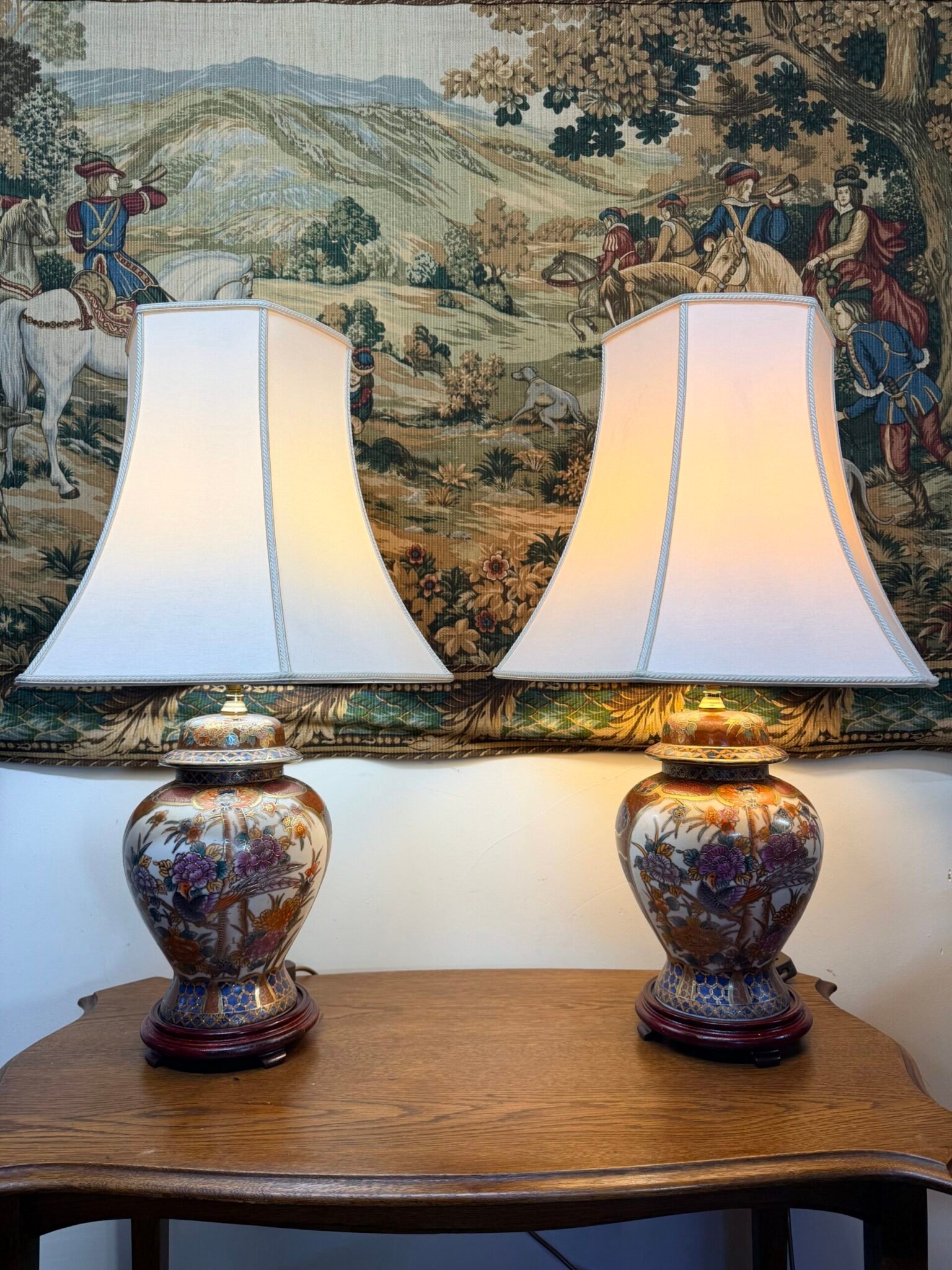 Pair of Satsuma Style Table Lamps with Shades - Image 2