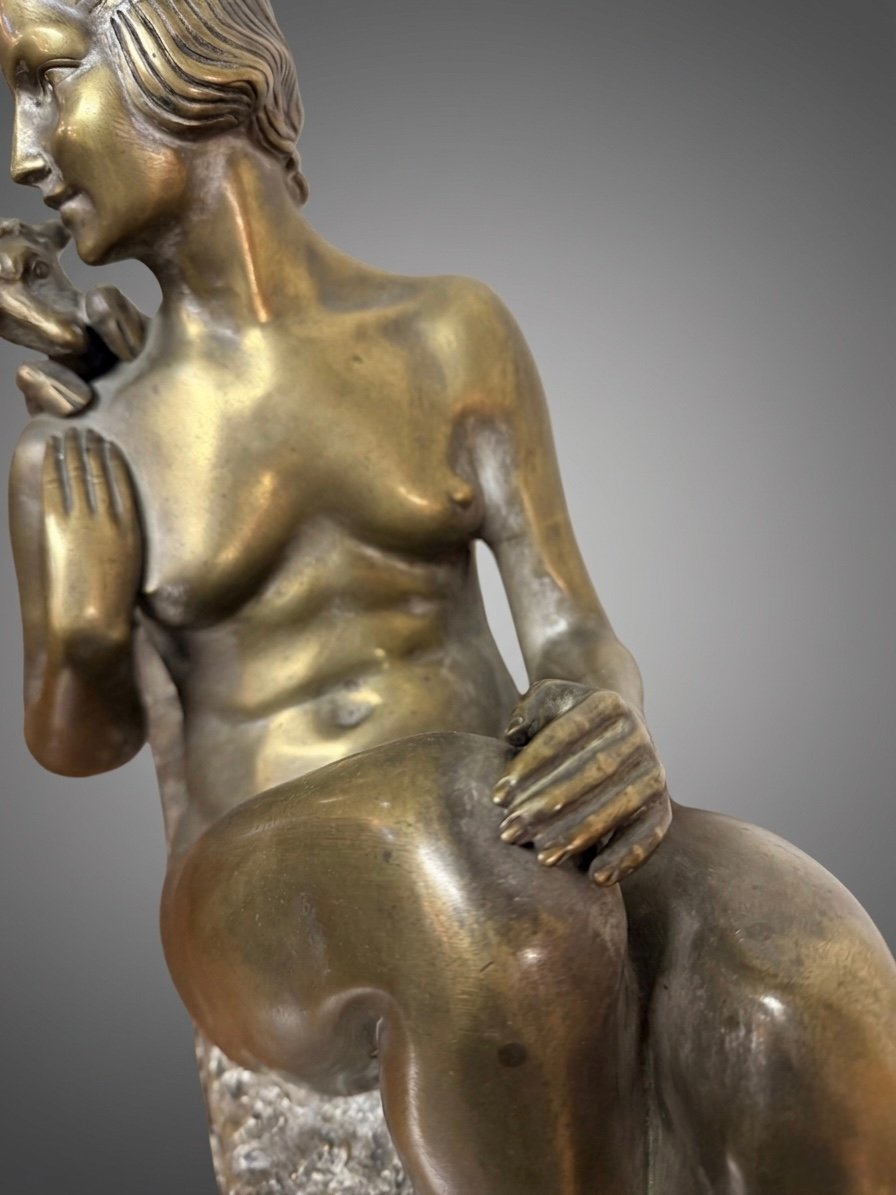 Germain Oury Desruelles Art Deco Bronze Statue “Femme nue à l’agneau” – c.1925 - Image 3