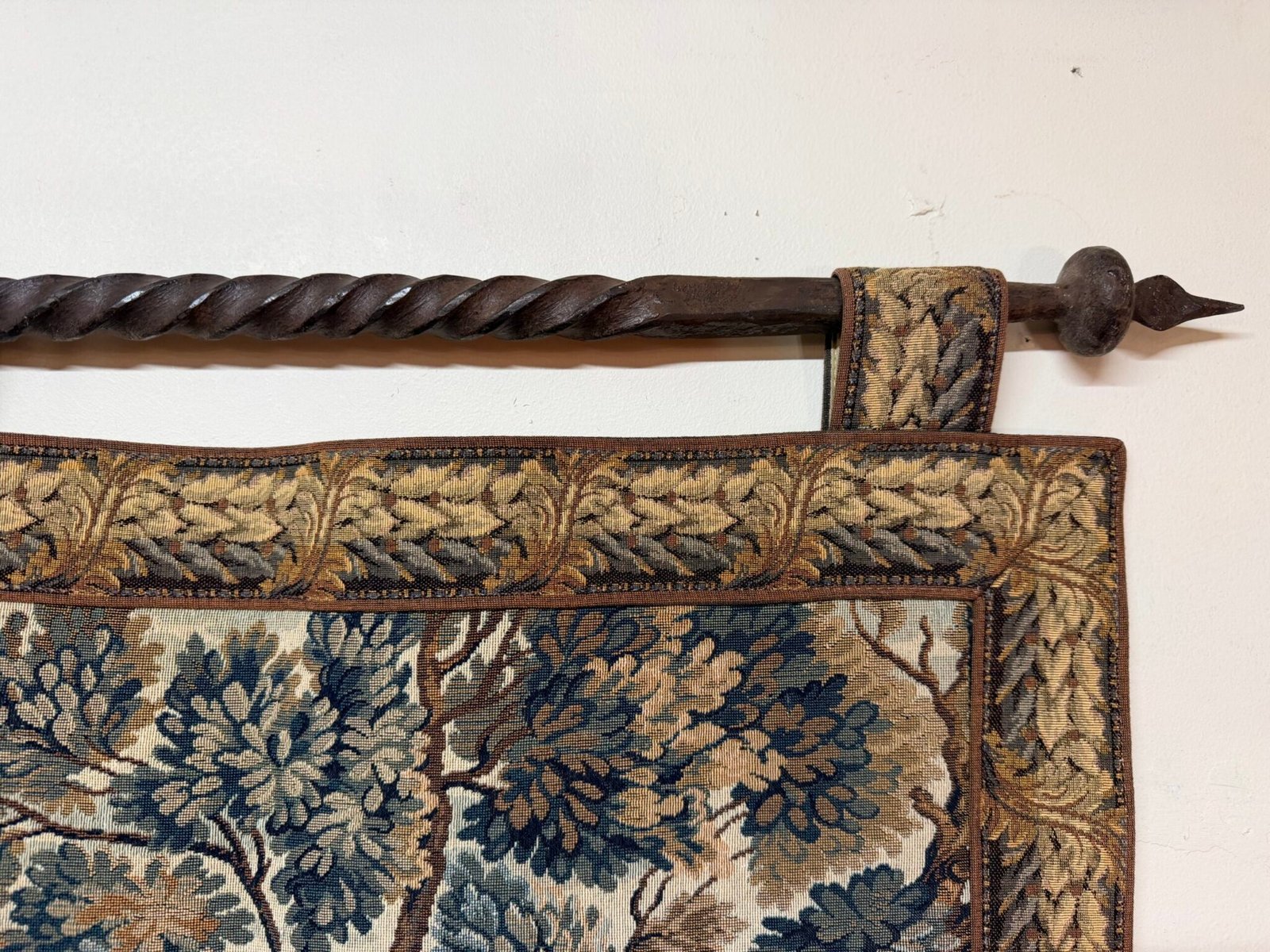 Vintage Hunting Scene Tapestry with Iron Rail - Image 2