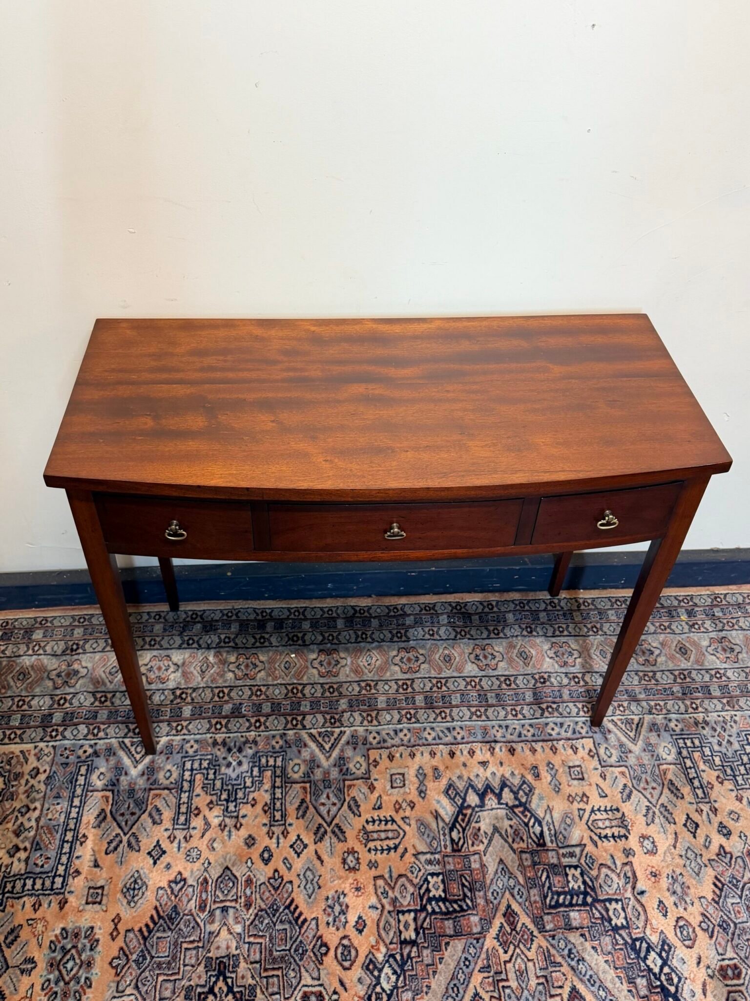 Antique Mahogany Bow Fronted Three Drawer Side or Console Table - Image 4