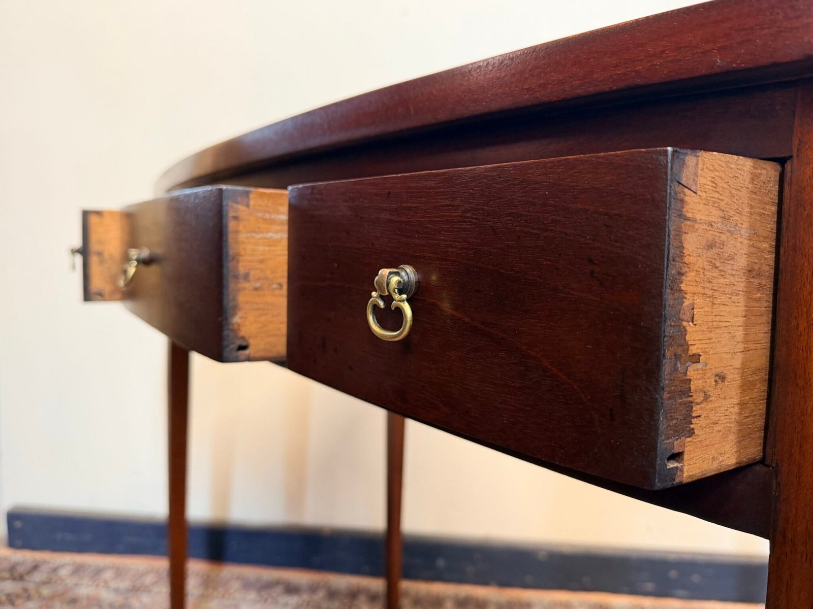 Antique Mahogany Bow Fronted Three Drawer Side or Console Table - Image 5