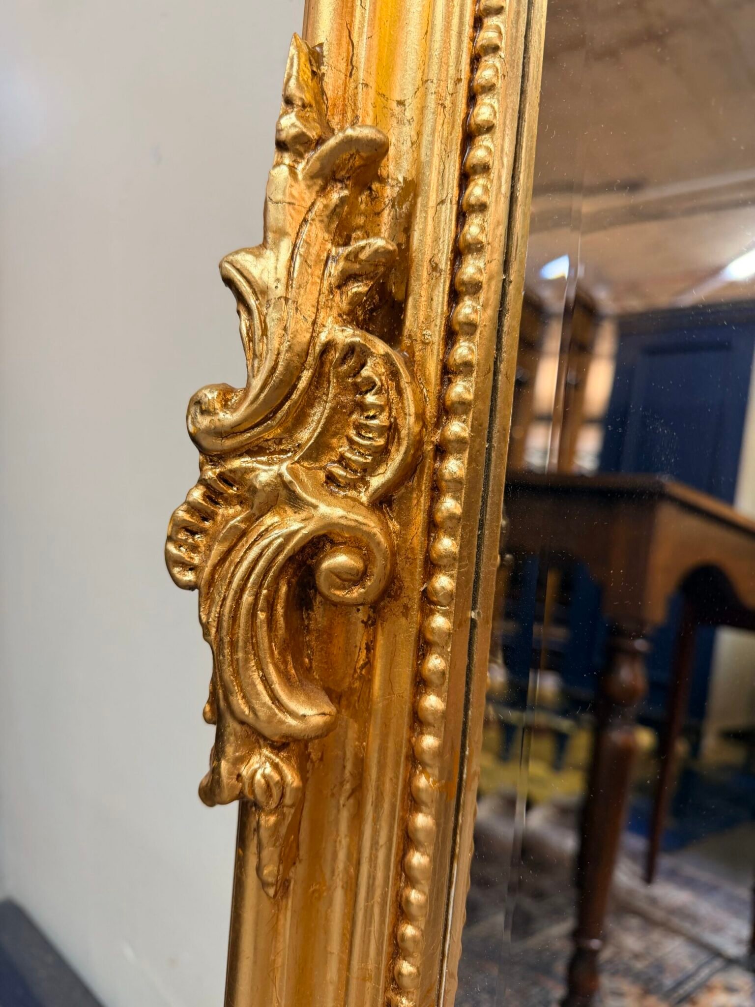 Ornate French Style Carved Scroll Mirror in Gilt Finish - Image 4