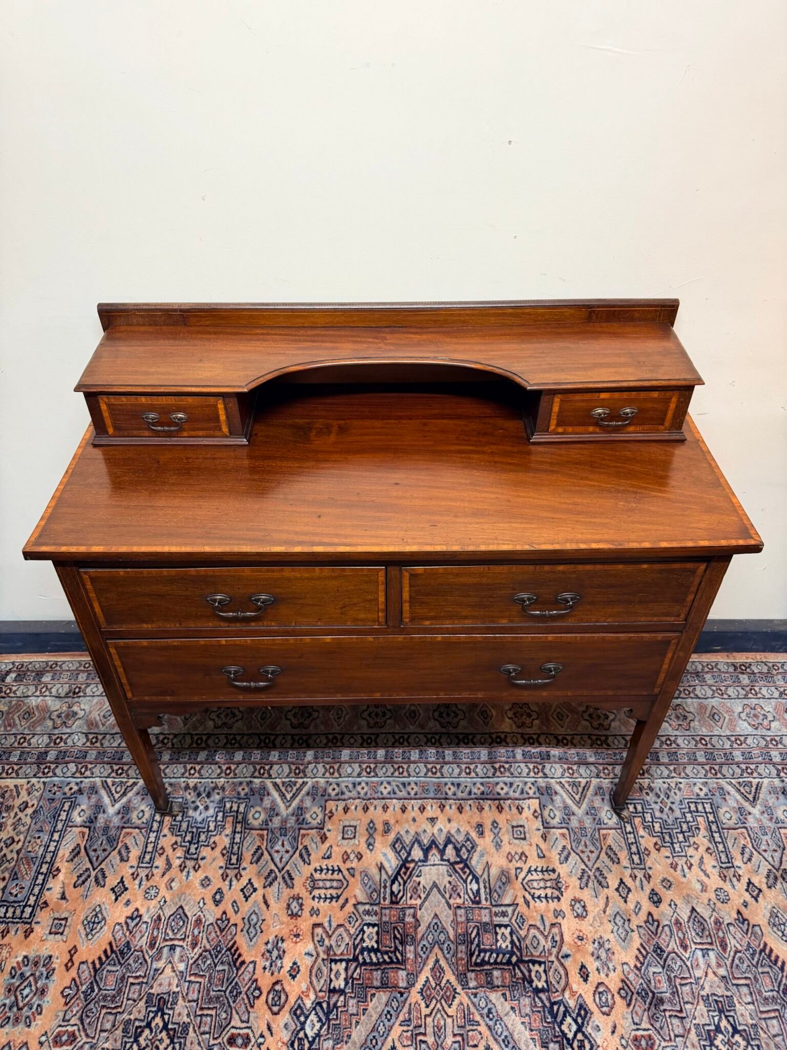 Edwardian Inlaid Mahogany Dressing Table / Chest of Drawers on Castors - Image 2