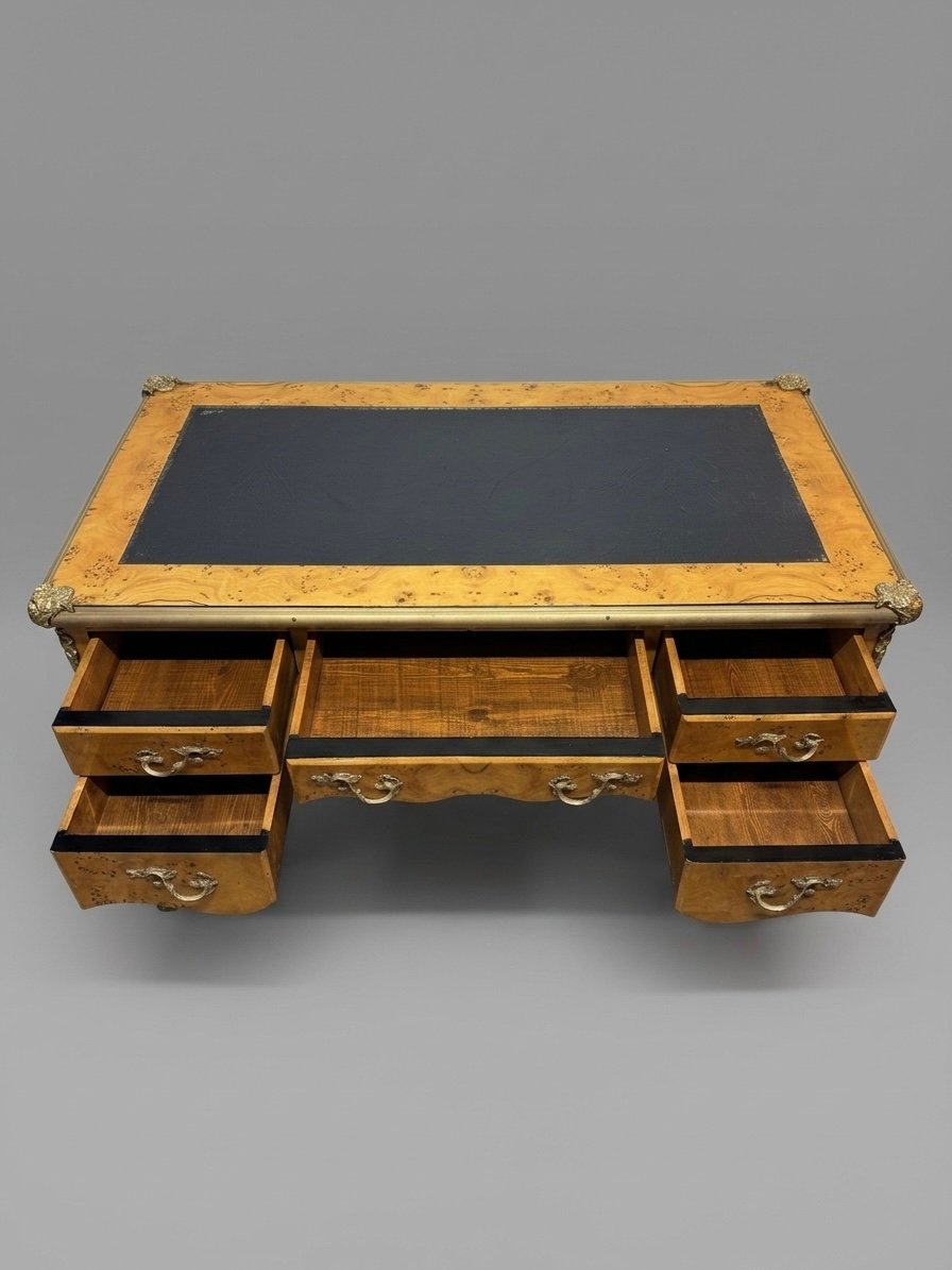 Louis XV Style Burl Walnut Writing Desk with Leather Top - Image 2