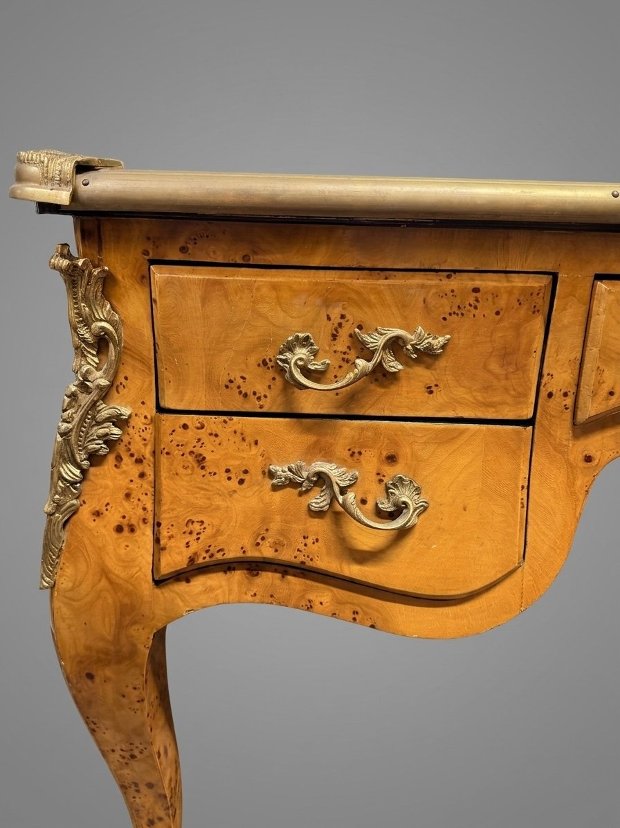 Louis XV Style Burl Walnut Writing Desk with Leather Top - Image 6