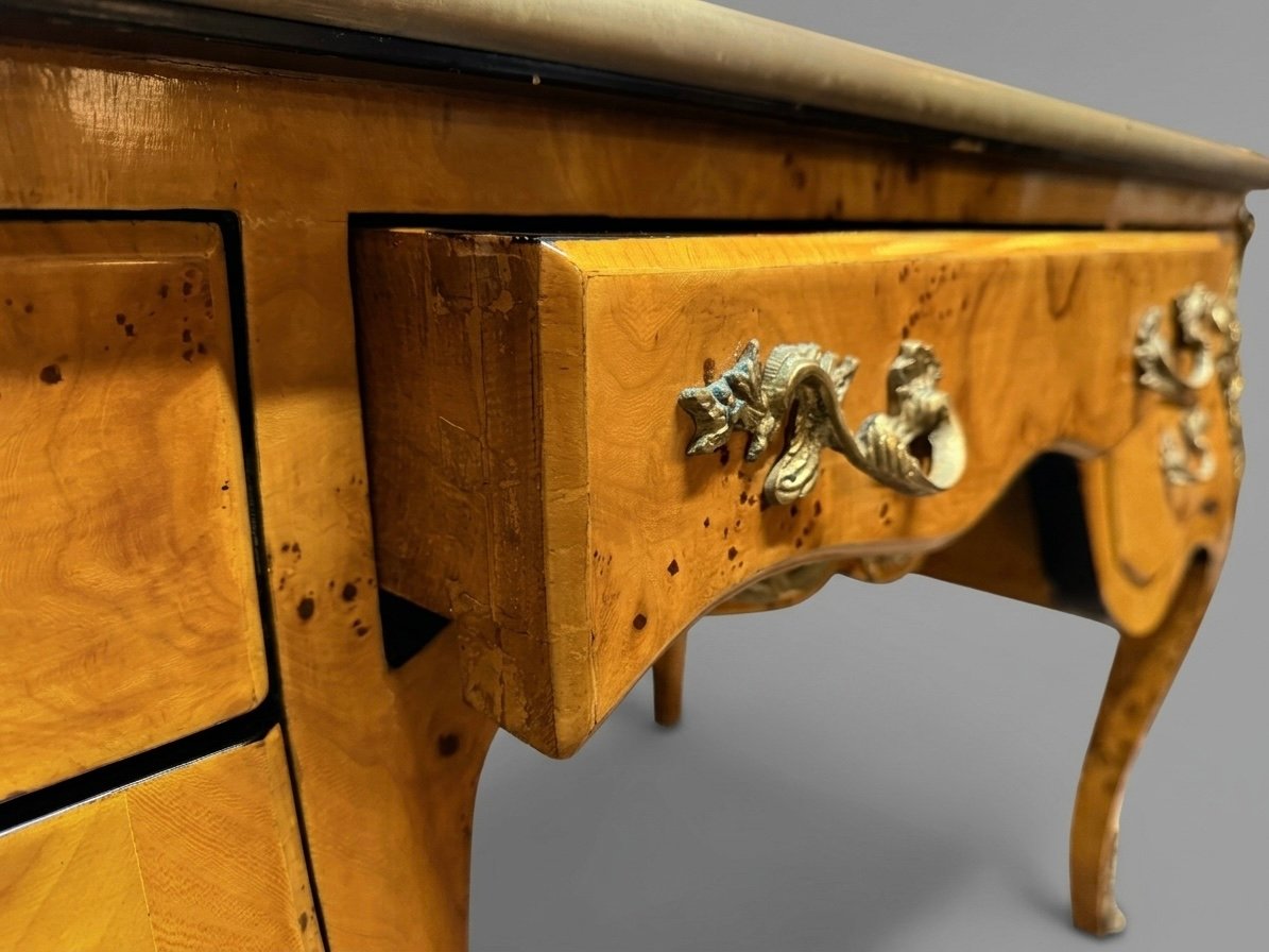 Louis XV Style Burl Walnut Writing Desk with Leather Top - Image 5