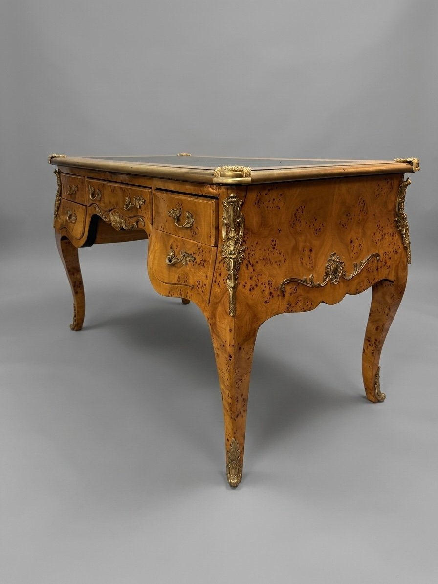 Louis XV Style Burl Walnut Writing Desk with Leather Top - Image 4