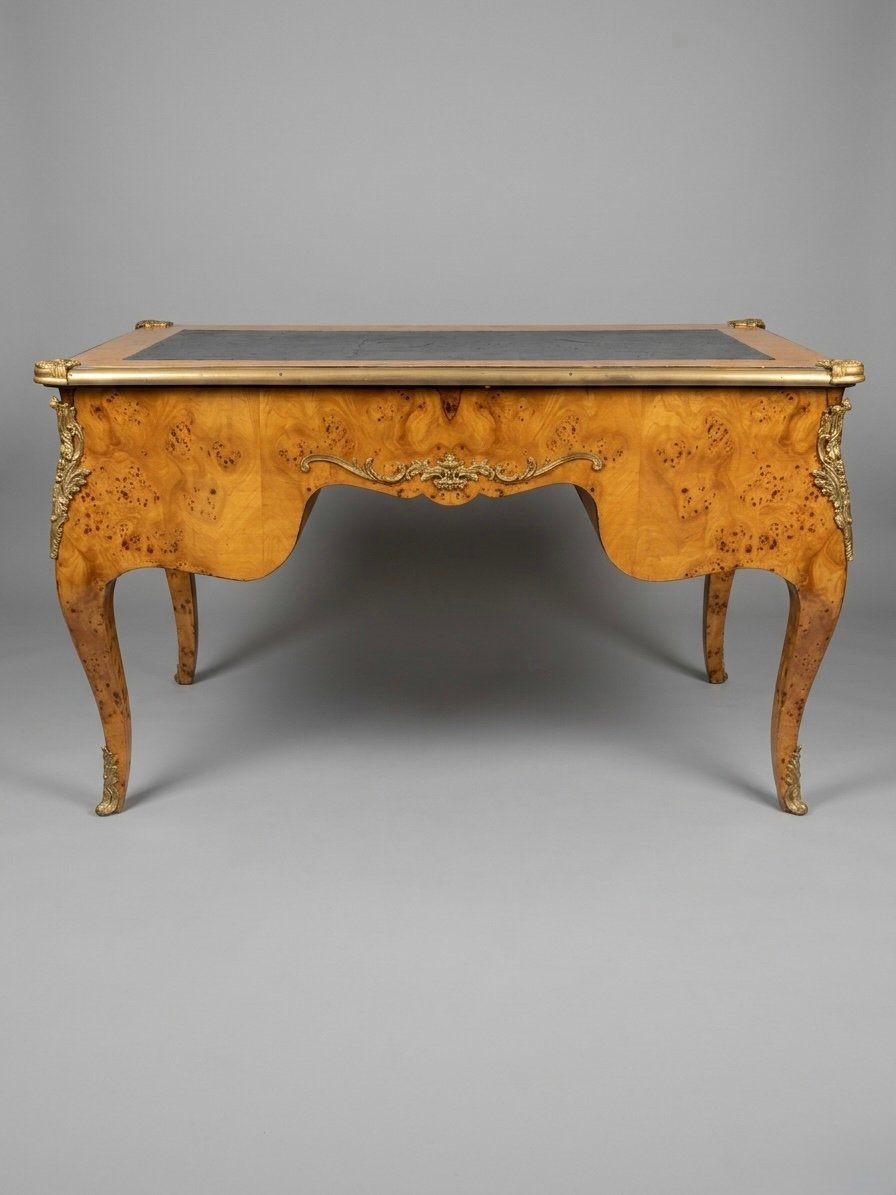 Louis XV Style Burl Walnut Writing Desk with Leather Top - Image 3