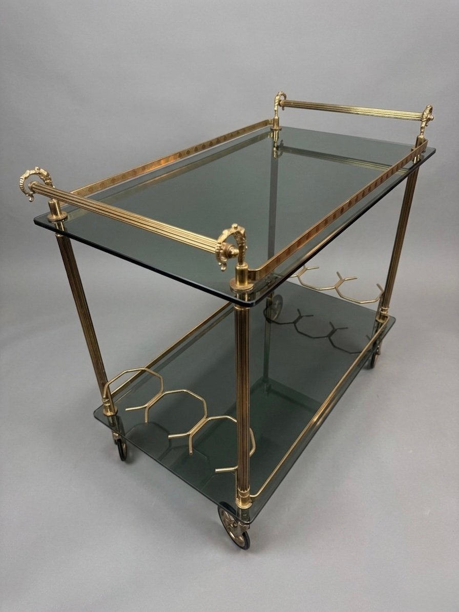 Hollywood Regency Brass & Glass Bar Trolley - Image 5