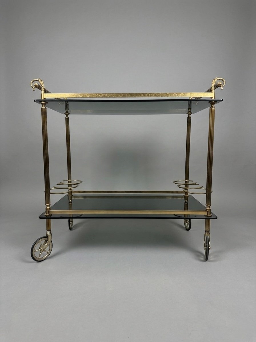 Hollywood Regency Brass & Glass Bar Trolley - Image 6