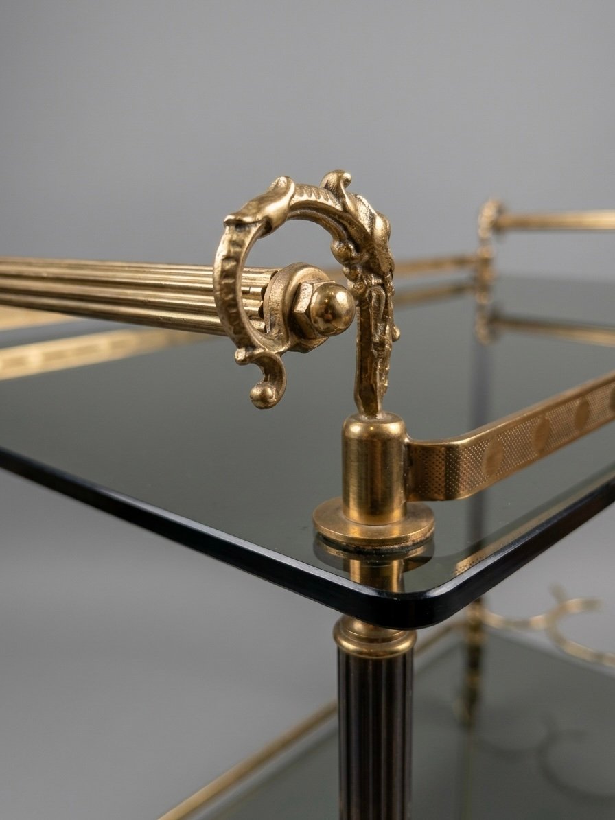 Hollywood Regency Brass & Glass Bar Trolley - Image 2