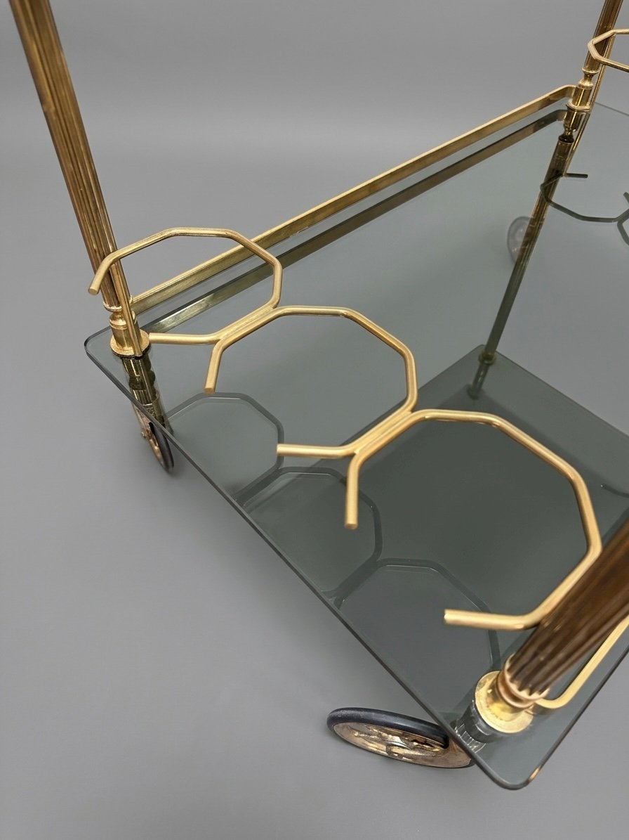 Hollywood Regency Brass & Glass Bar Trolley - Image 4