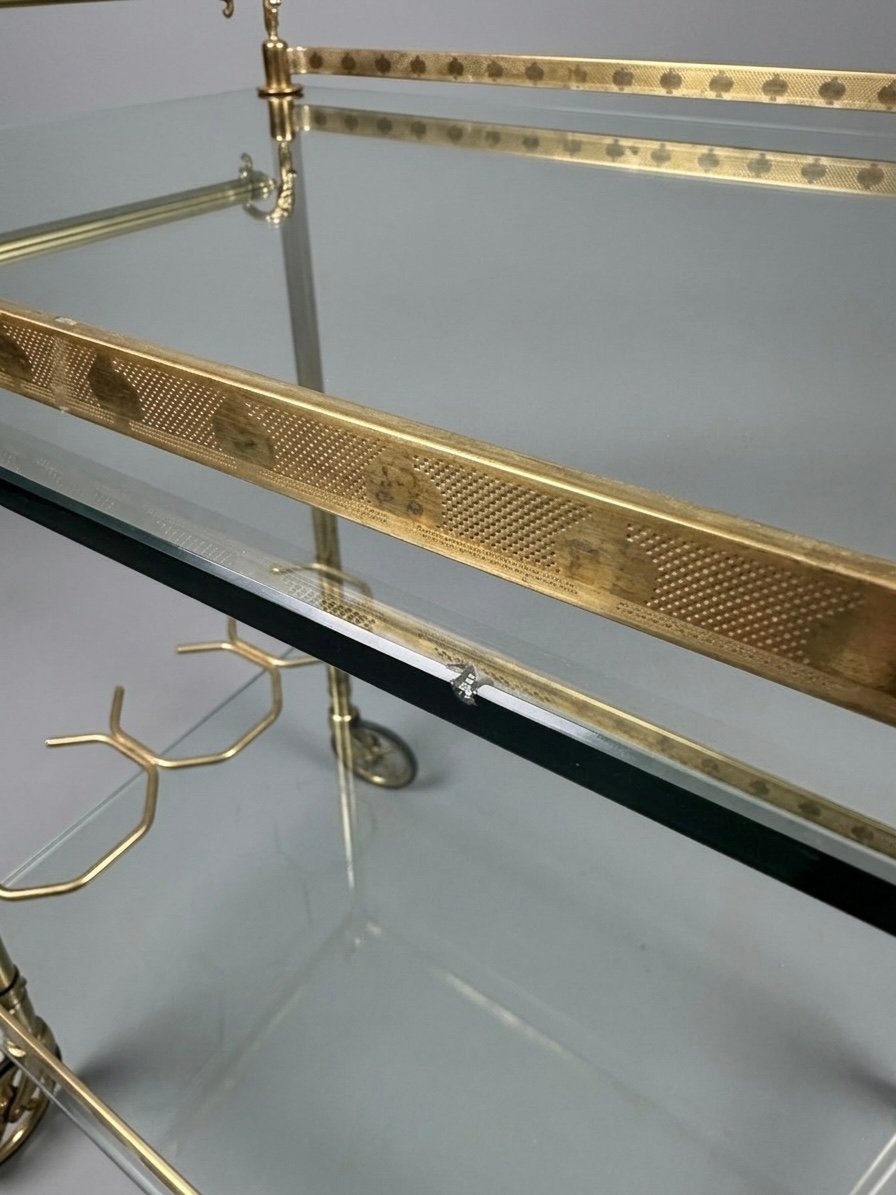 Hollywood Regency Brass & Glass Bar Trolley - Image 3