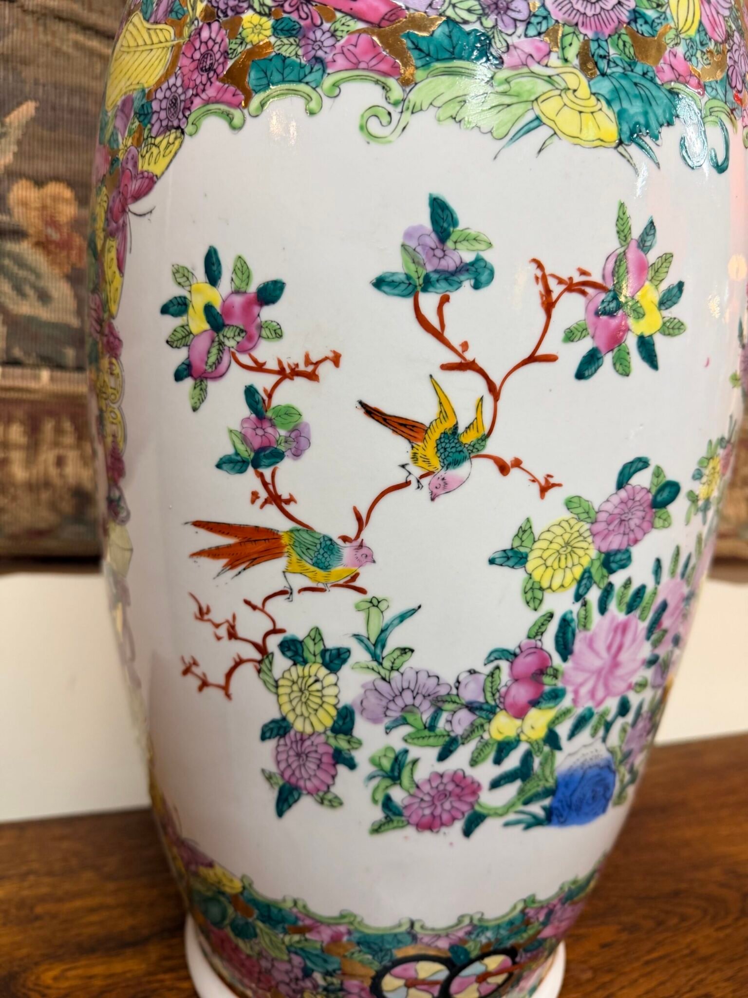 Vintage Hand-Painted Famille Rose Ceramic Vase - Image 4