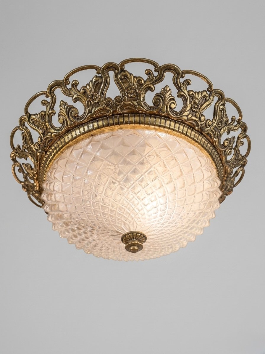 Vintage 1960s French Brass & Cut Glass Pendant Light - Image 2