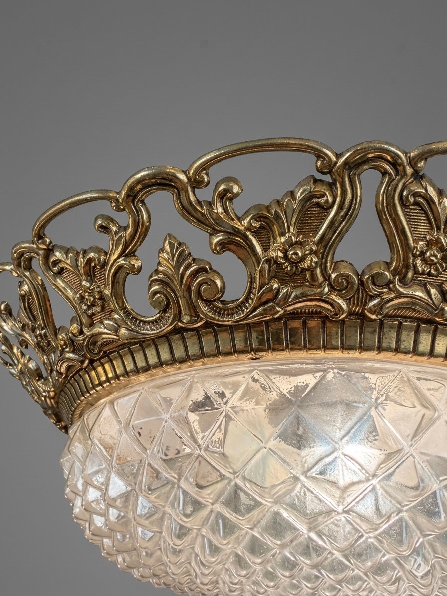 Vintage 1960s French Brass & Cut Glass Pendant Light - Image 4