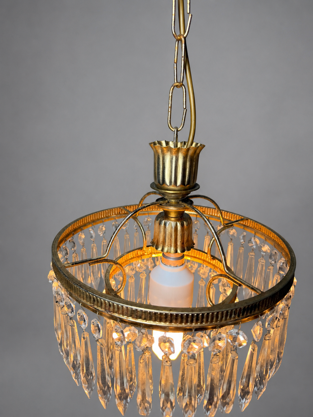 Vintage 1960s French Brass & Crystal Waterfall Chandelier - Image 2
