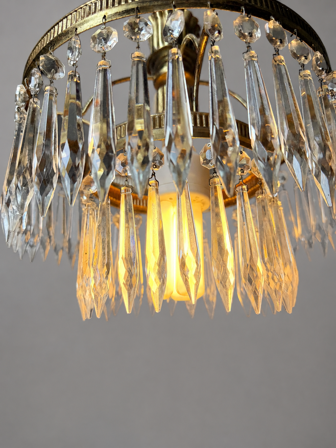 Vintage 1960s French Brass & Crystal Waterfall Chandelier - Image 5