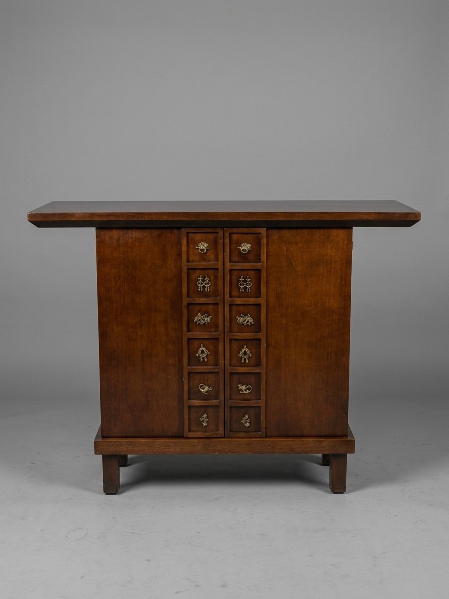 Vintage Chinese Hardwood Side Cabinet with Overhanging Top - Image 2