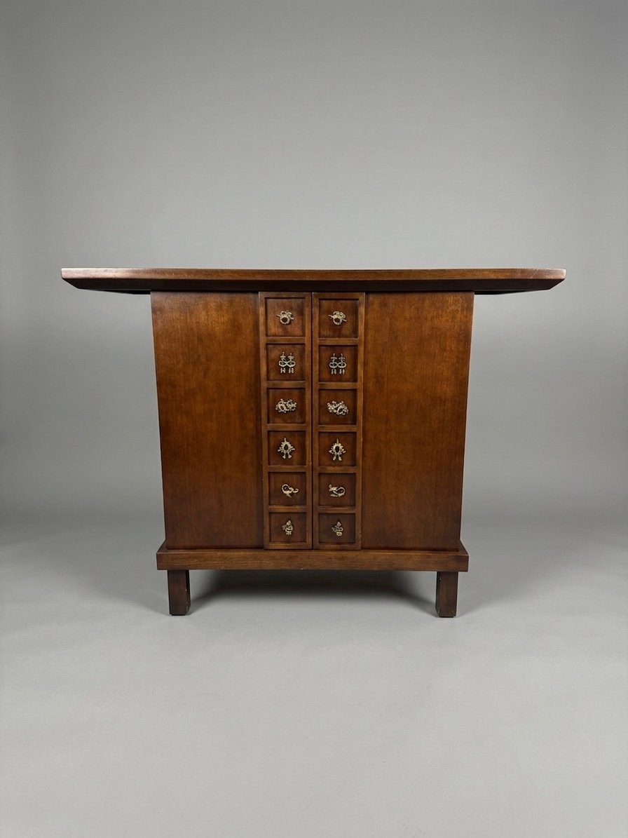 Vintage Chinese Hardwood Side Cabinet with Overhanging Top - Image 5