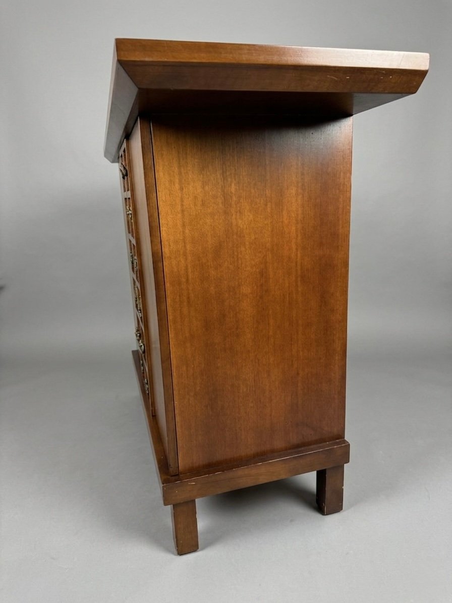 Vintage Chinese Hardwood Side Cabinet with Overhanging Top - Image 4