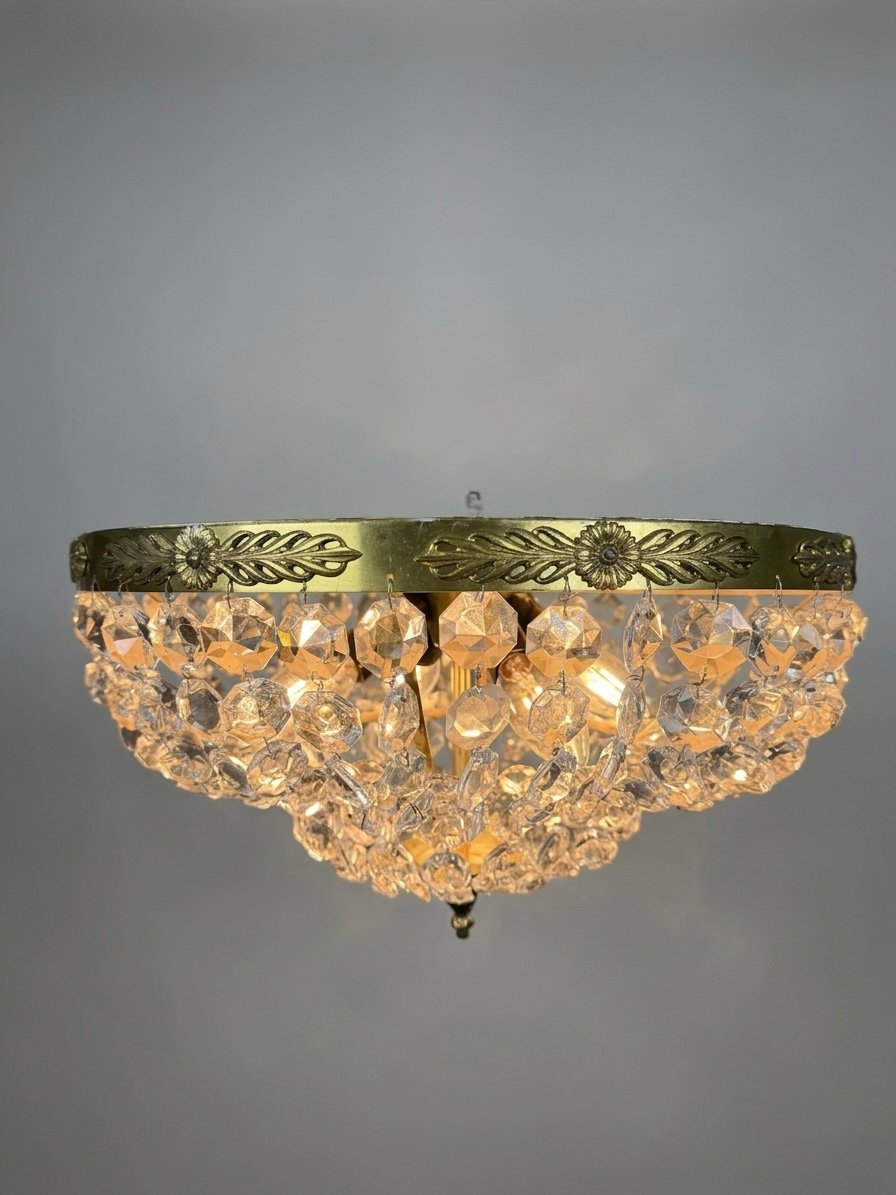 Vintage 1960s Italian Brass & Crystal Pendant Light - Image 4
