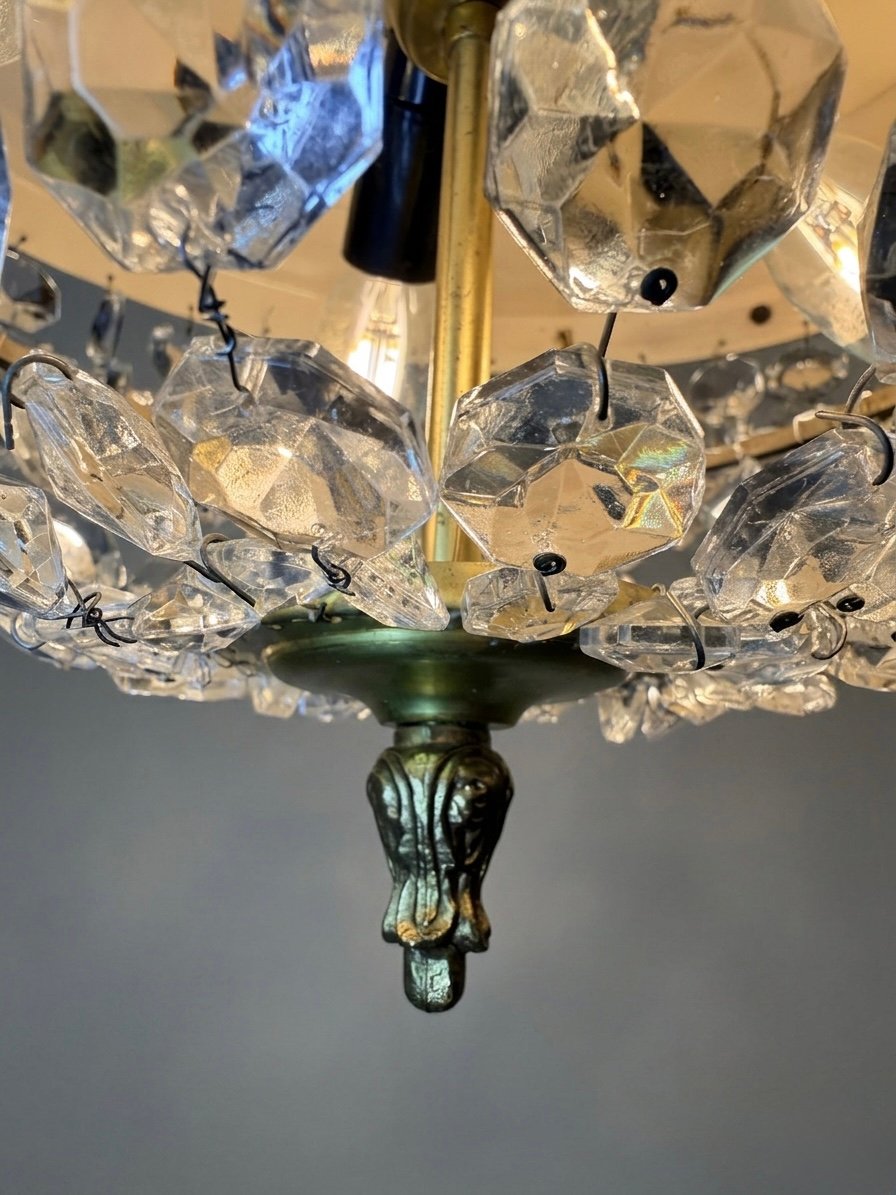Vintage 1960s Italian Brass & Crystal Pendant Light - Image 2