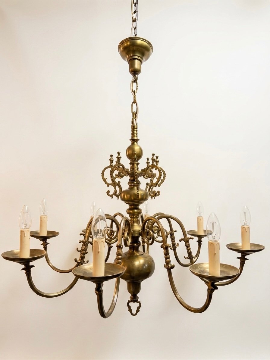 Exquisite Quality Antique Eight-Branch Flemish Brass Chandelier - Image 3