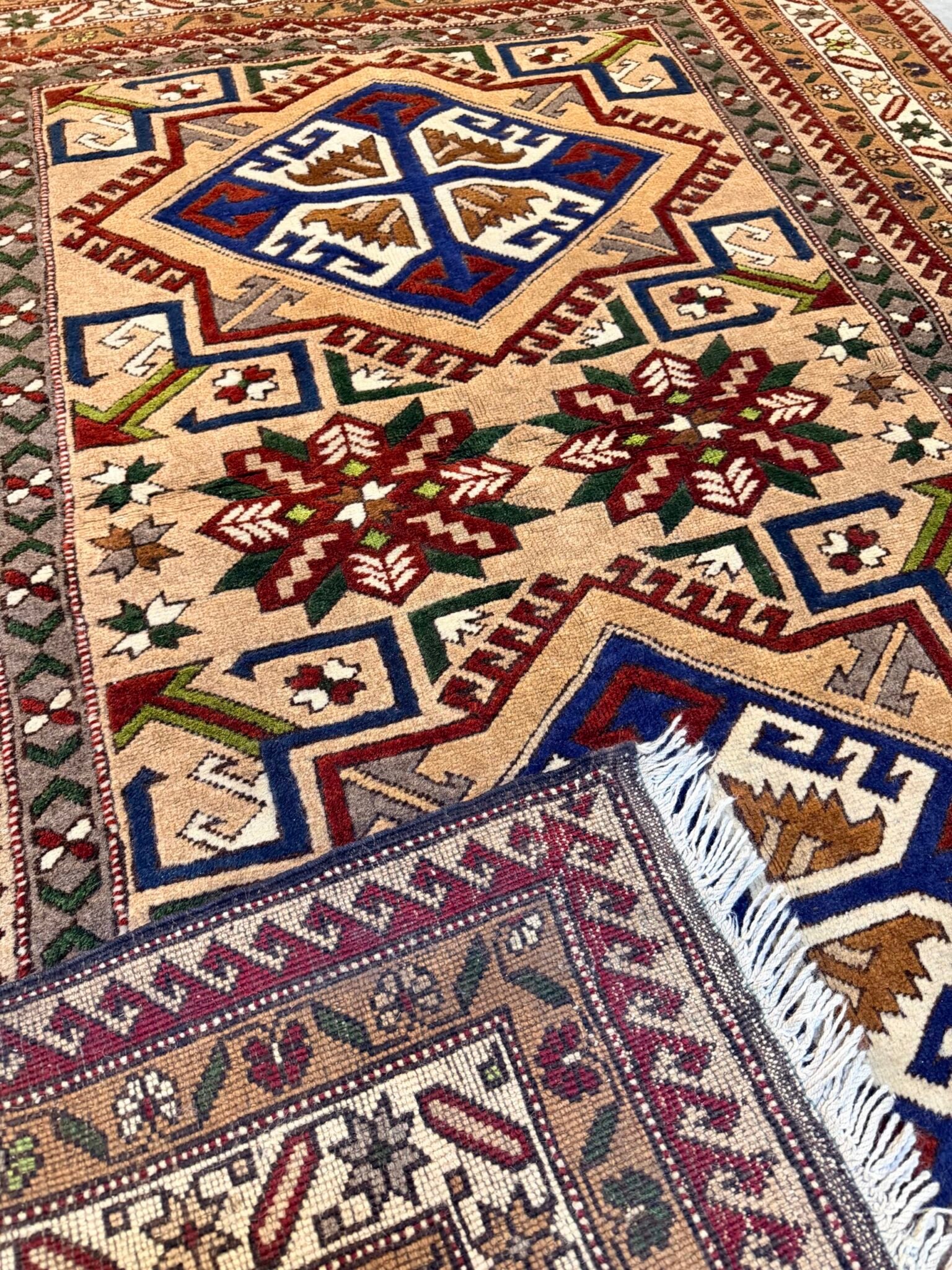 Vintage Turkish Hand Knotted Kars Kazak Rug - Image 2