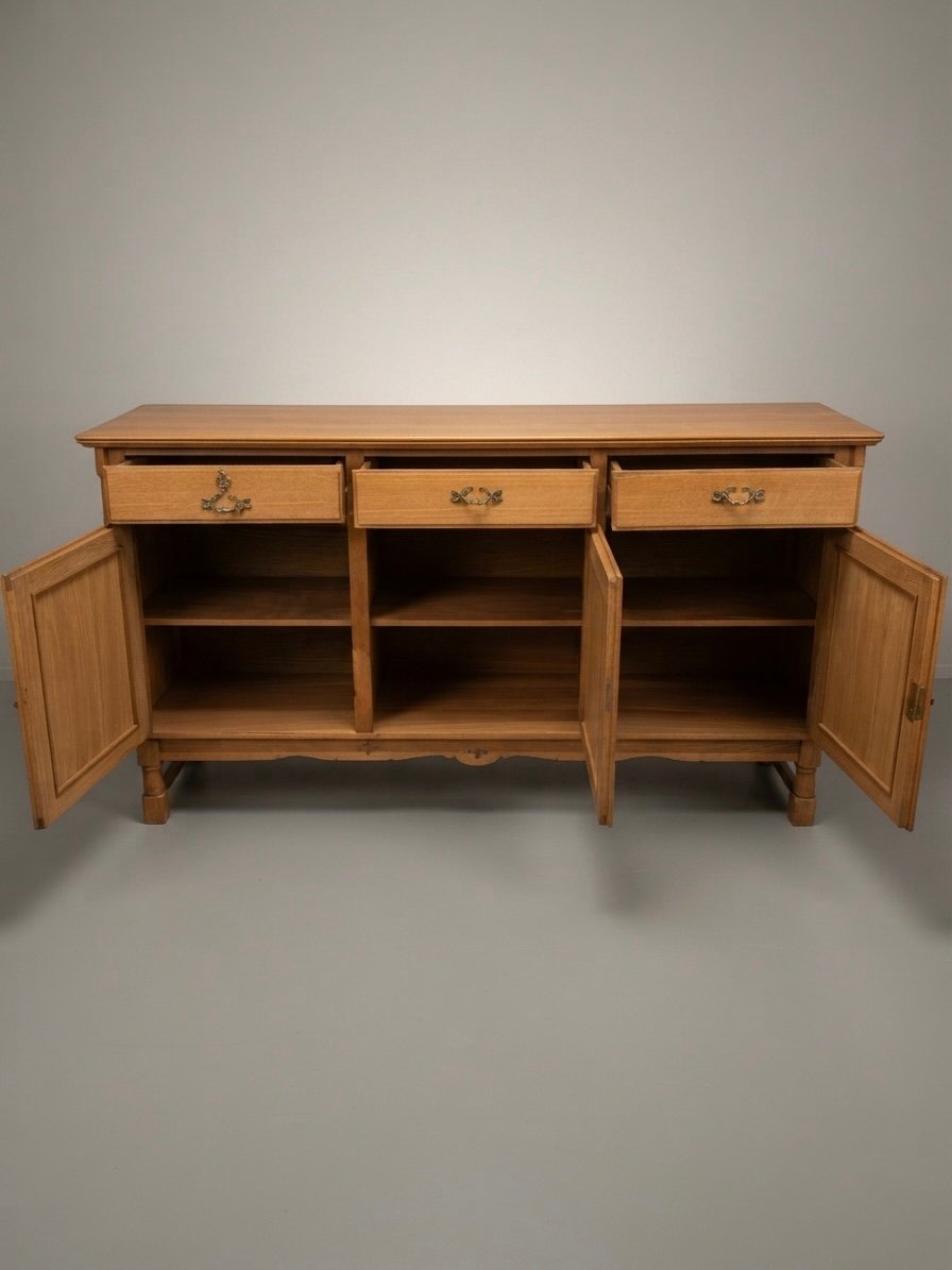 Danish Brutalist Oak Sideboard, 1960s Architectural Design - Image 2