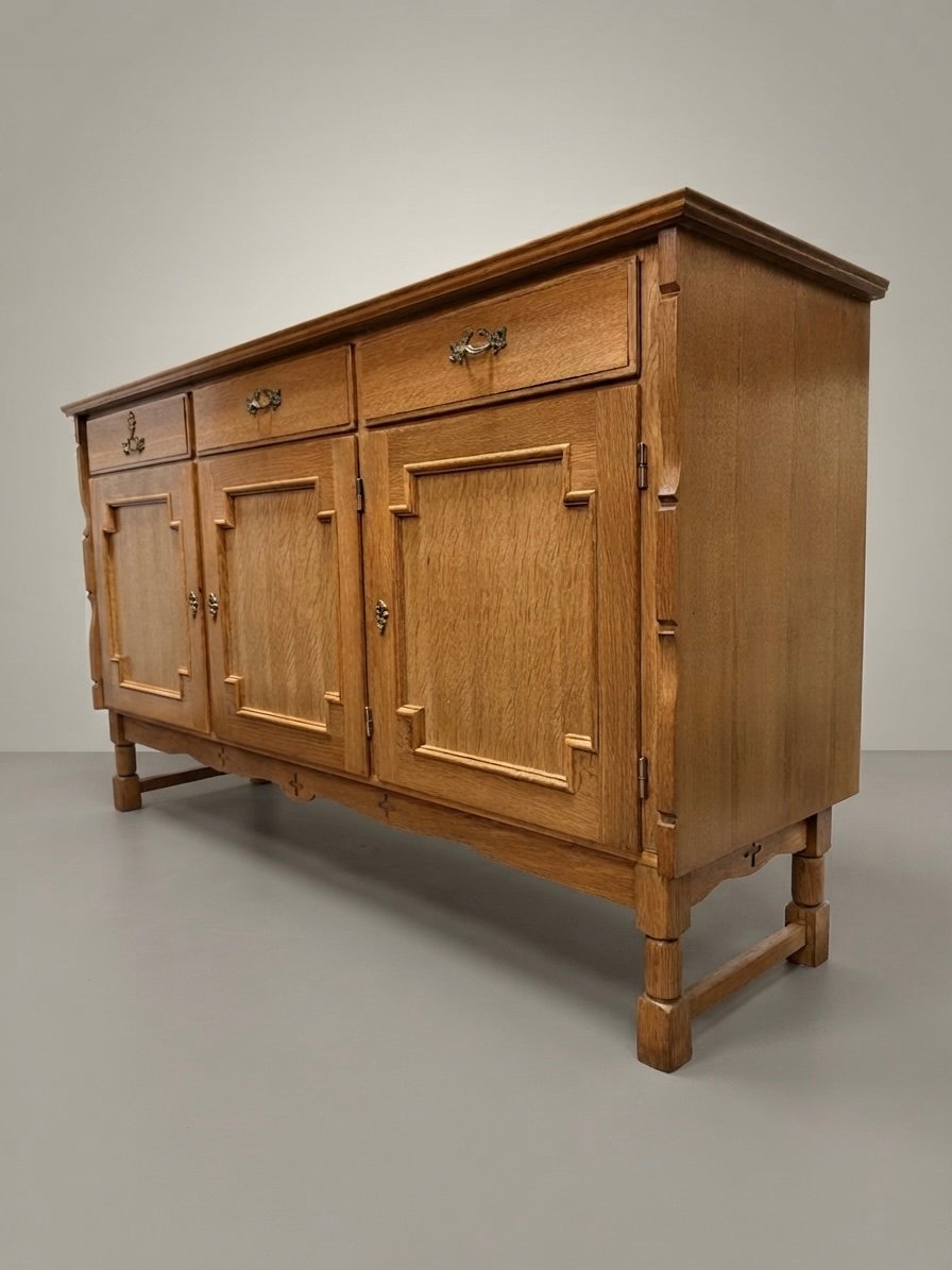 Danish Brutalist Oak Sideboard, 1960s Architectural Design - Image 6