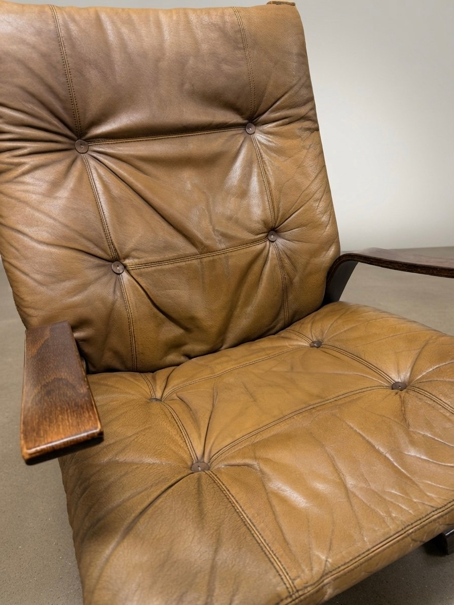 Superb Mid-Century Norwegian Lounge Chairs with Footstool Attributed to Elsa & Nordahl Solheim - Image 8