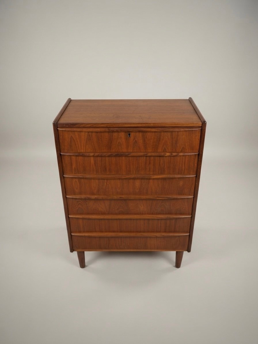 Danish Mid Century Teak Six Drawer Tallboy - Image 5