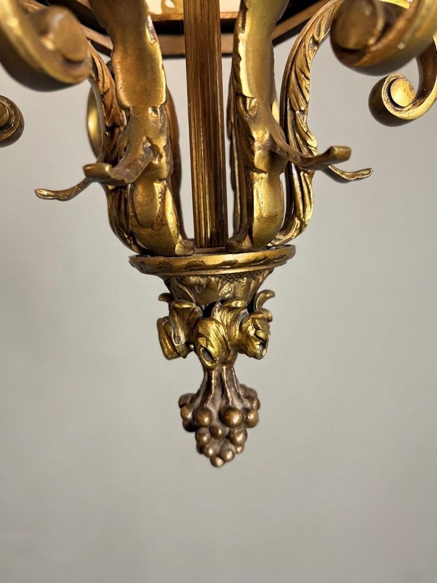Large French Gilded Bronze Hall Lantern with Cut Glass Panels - Image 3