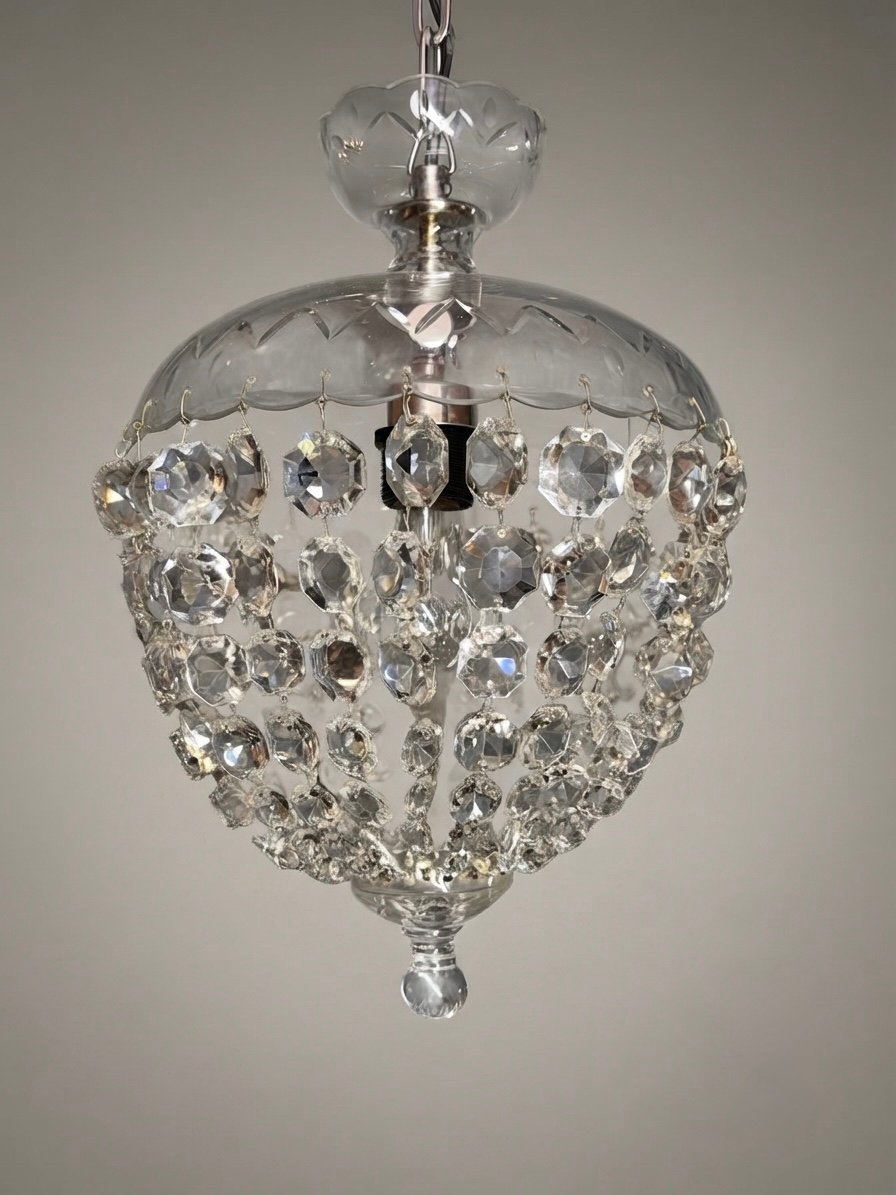 Vintage Cut Glass Basket Pendant Chandelier - Image 2