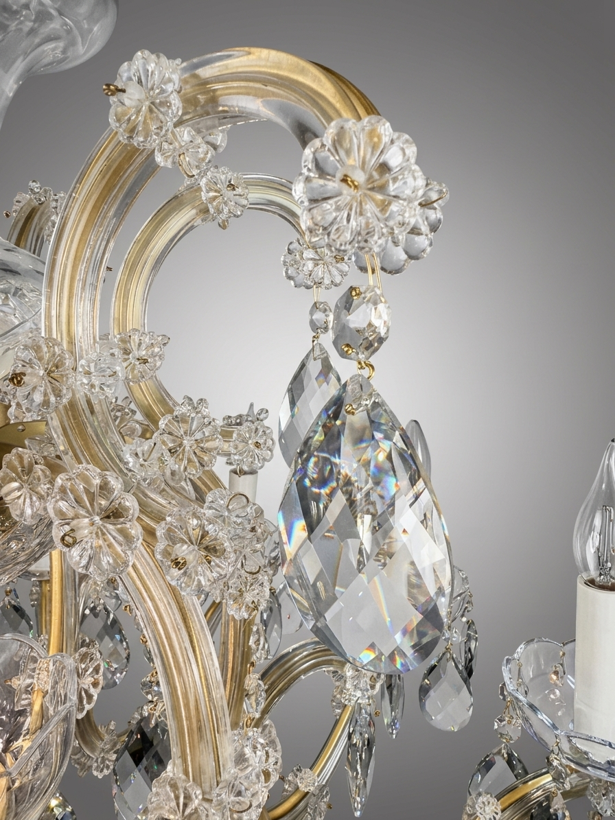 Statement Marie Theresa Crystal & Brass 12 Branch Chandelier - Image 7