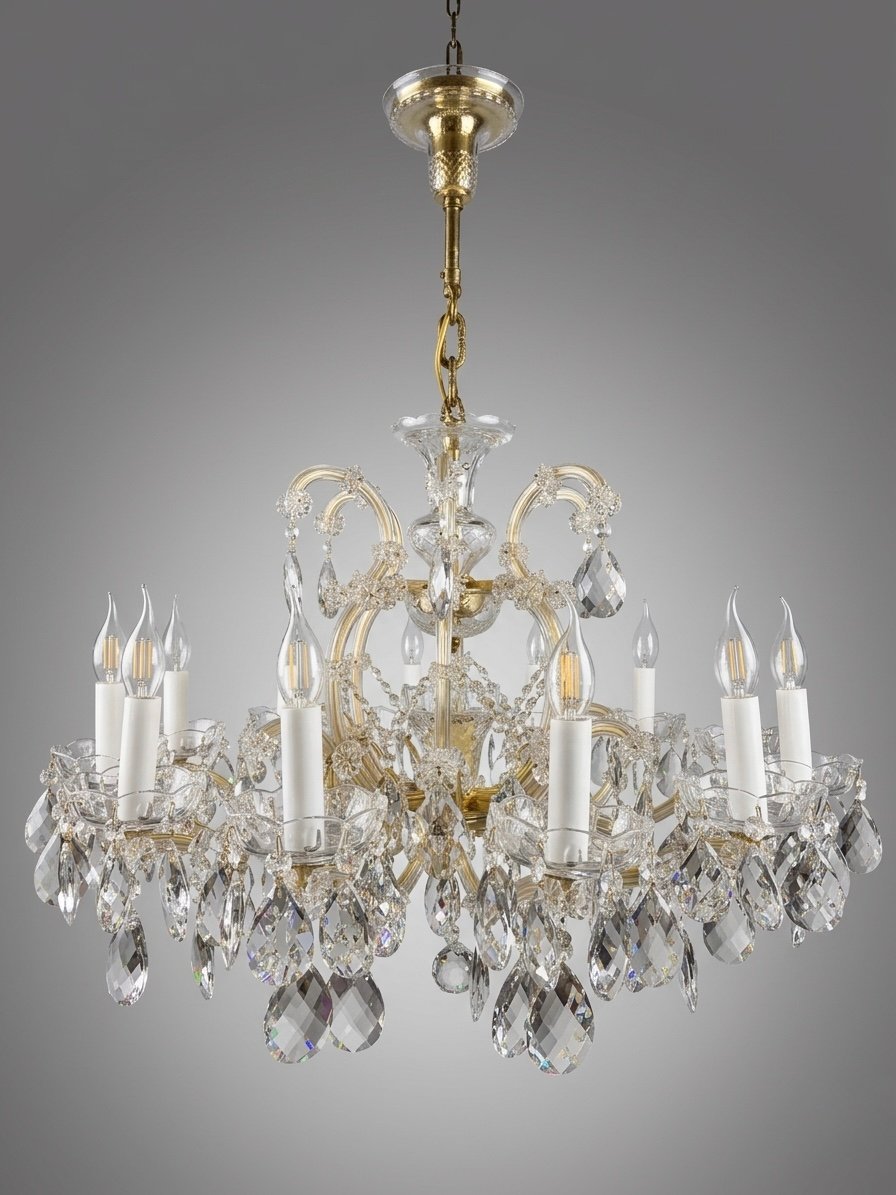 Statement Marie Theresa Crystal & Brass 12 Branch Chandelier - Image 2