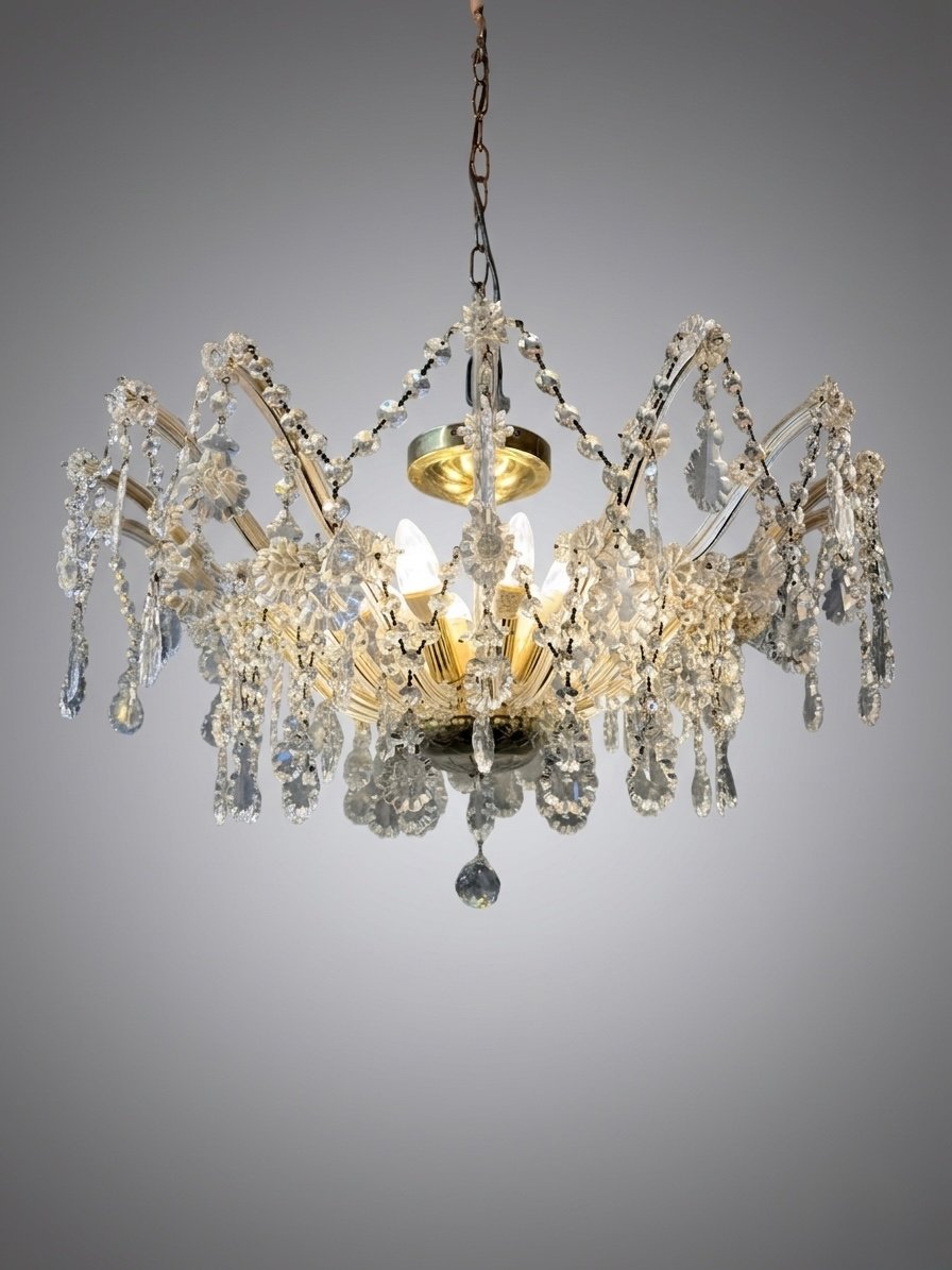 Elegant Marie Theresa Semi Flush Brass & Crystal 8 Light Chandelier - Image 8