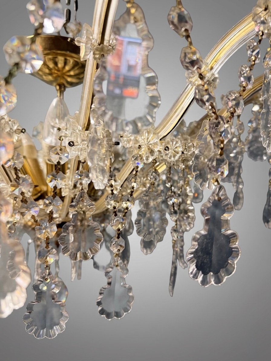 Elegant Marie Theresa Semi Flush Brass & Crystal 8 Light Chandelier - Image 3