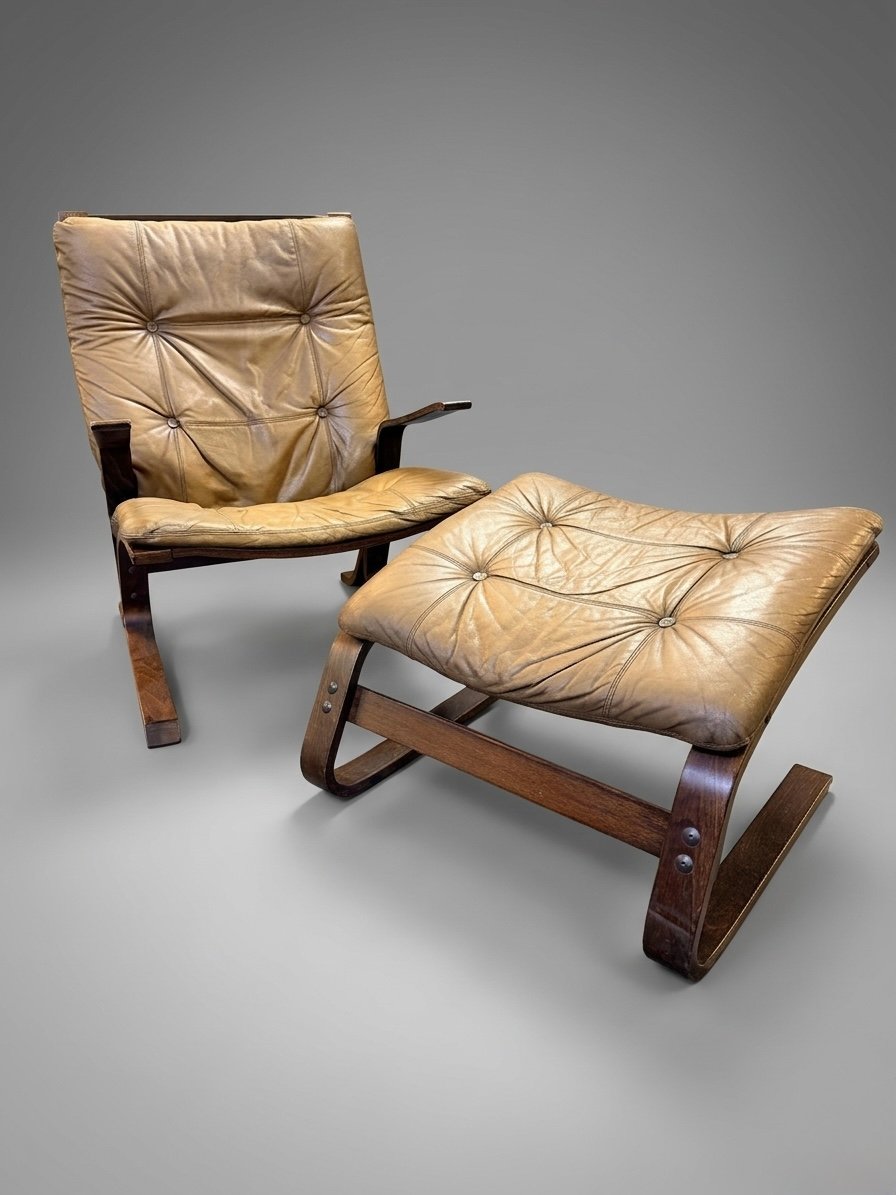 Iconic Vintage Norwegian Lounge Chair & Footstool - Image 6