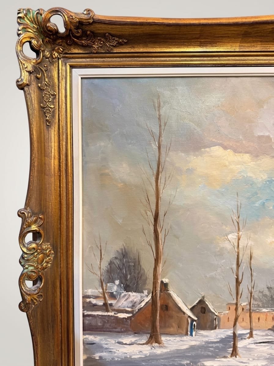 Magnificent Large-Scale Dutch Winter River Landscape Oil Painting - Image 2
