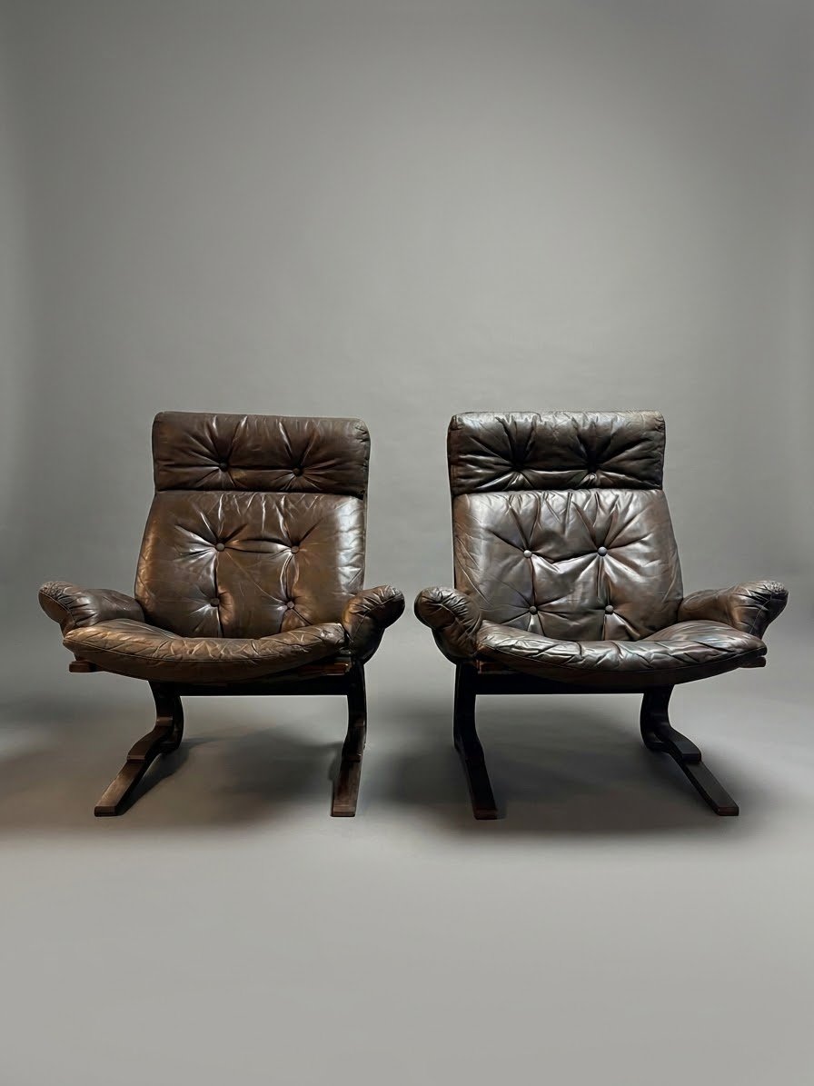 1970s Norwegian Rykken & Co Attributed Leather Lounge Chair Set - Image 10