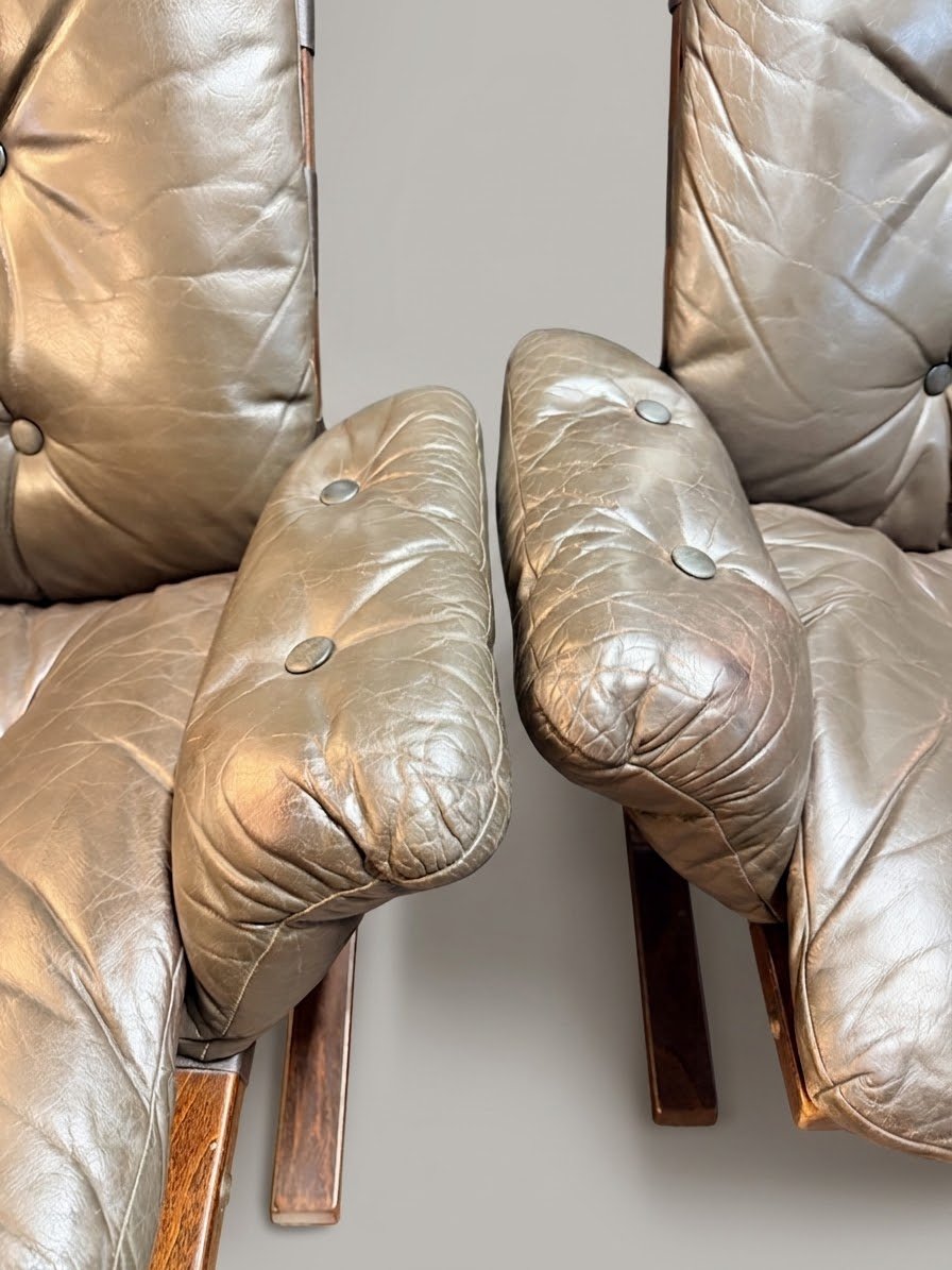 1970s Norwegian Rykken & Co Attributed Leather Lounge Chair Set - Image 9