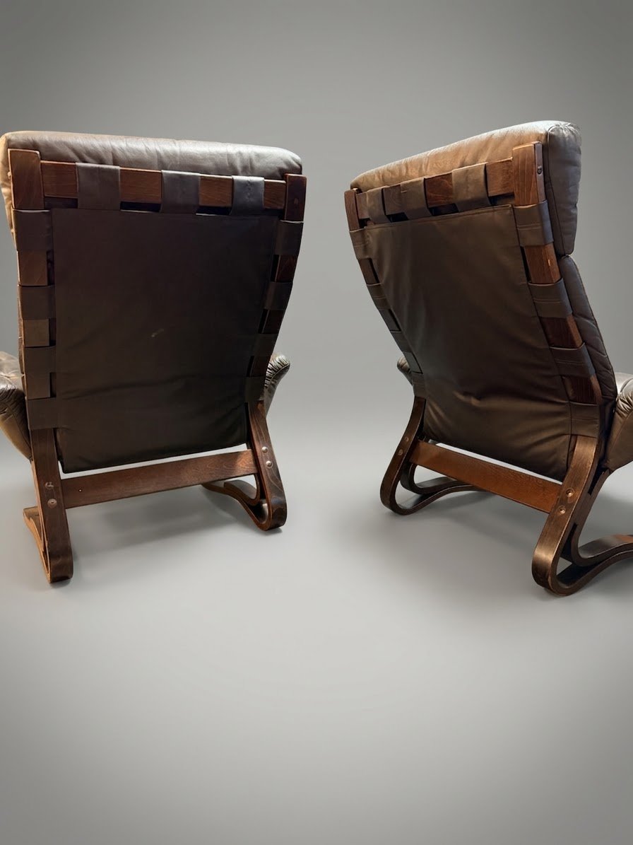 1970s Norwegian Rykken & Co Attributed Leather Lounge Chair Set - Image 7