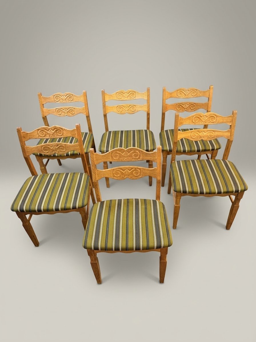Rare Set of 6 Mid-Century Modern Oak Dining Chairs by Henning Kaernulf for EG-Mobel, 1970s - Image 2